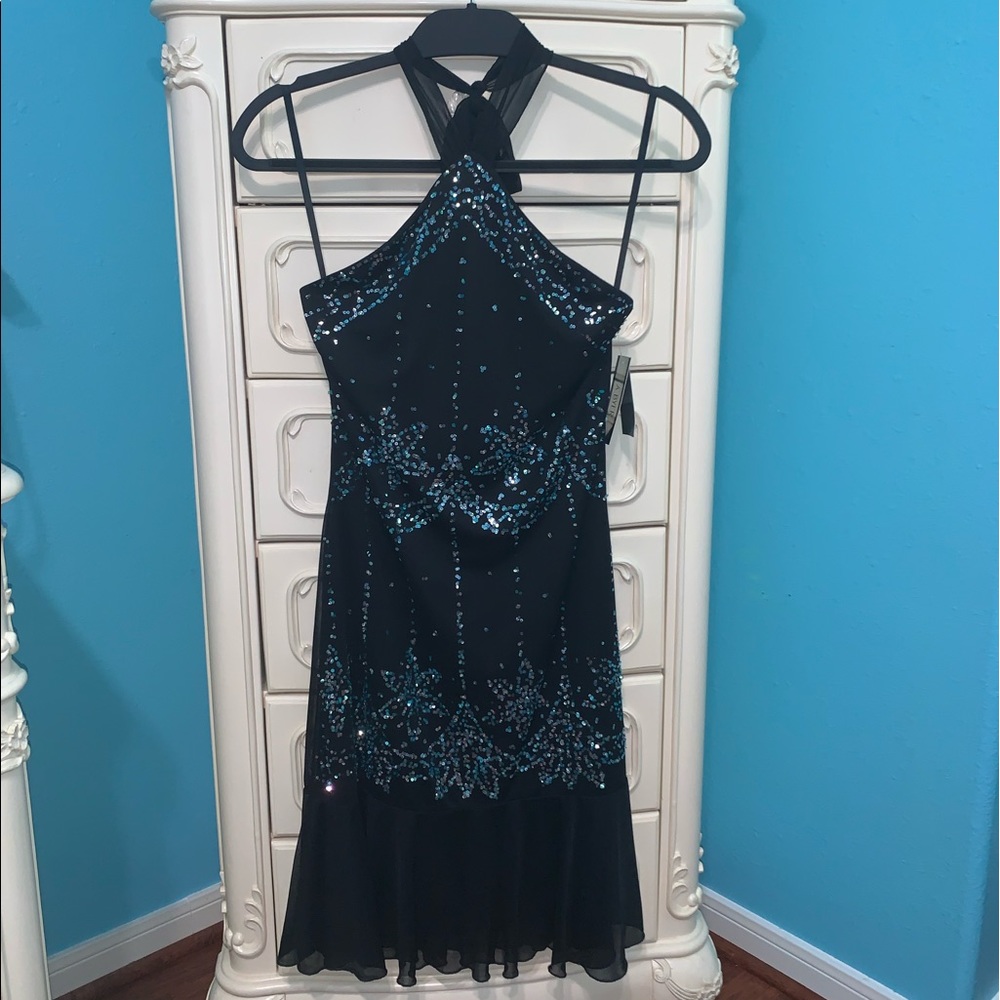 • Halter neck sequin dress